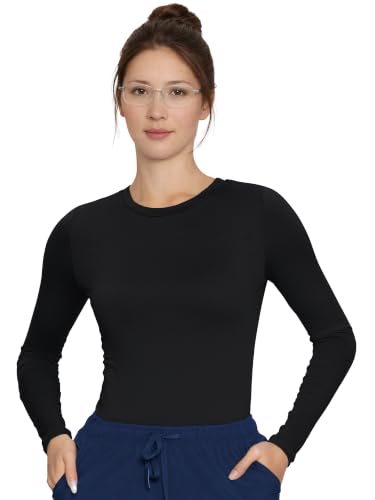 Underscrub Long Sleeve Women High Crew Neck Comfort Tee, Scrub Undershirt - color: Black, size: 4X-Large