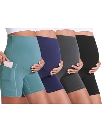 Enerful Maternity Biker Shorts with Pockets 8"/5" - color: Black+blue+grey+navy 5", size: X-Large
