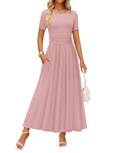 ZESICA Women's Casual Summer 2026 Short Sleeve Maxi Dress - color: Pink, size: Large