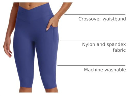 baleaf Womens Capri Leggings with Pockets V Waistband - color: Classic Navy, size: 3X-Large