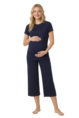 Womens Maternity Pajamas 2 Piece Set Short Sleeve - color: Navy, size: XX-Large