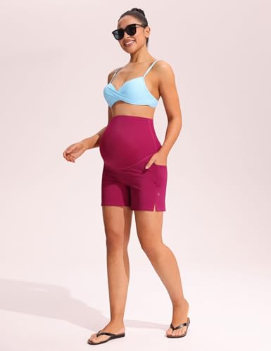 Mama Land Maternity Swim Shorts Over the Belly - color: Rose Pink, size: X-Large