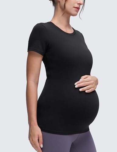 CRZ YOGA Maternity Crewneck T-Shirt - color: Black, size: X-Large