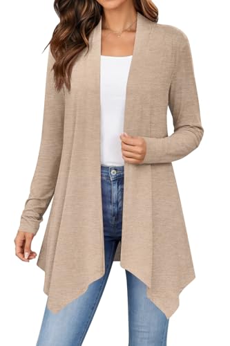 Zeagoo Lightweight Cardigan for Women Long Sleeve Open Front Cardigans - color: Khaki, size: Medium