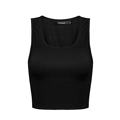 OThread & Co. Women's Basic Crop Tops Stretchy Casual Scoop Neck Sleeveless Crop Tank Top - color: Black, size: Medium