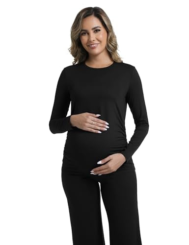 Womens Maternity Pajamas 2 Piece Set Sleepwear - color: Black, size: Small