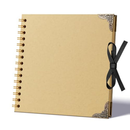 Scrapbook Photo Album 8"x8" 30 Sheets 60 Pages Kraft Paper Ribbon Closure - size: 8''x8''