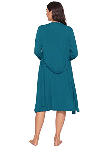 Latuza Women's Viscose Nursing Nightgown and Robe Set - color: Teal, size: Large