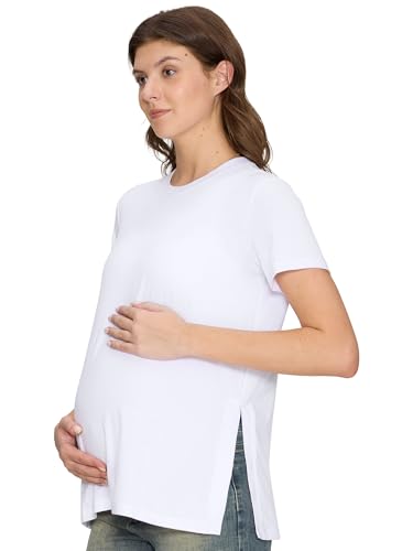 Women's Maternity Shirts, Crew Neck Maternity Top Short Sleeve - color: White, size: Small