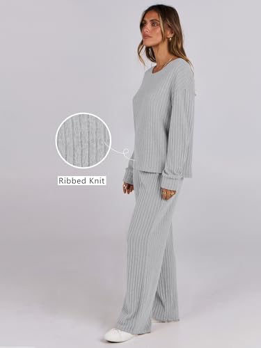 ANRABESS Women 2 Piece Lounge Pajamas Sets Casual Fall Outfits - color: Grey, size: Medium