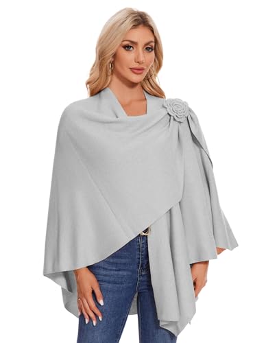 PULI Women Elegant Cross Front Floral Shawl Wraps Poncho Fall Winter - color: Grey