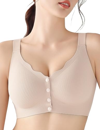 Womens Front Closure Bras for Women Seamless Soft Mastectomy Bra - color: Plain Beige, size: 3X-Large