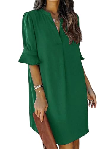 QACOHU Womens Summer Casual V Neck Shift Mini Dress - color: A0-dark Green, size: X-Large