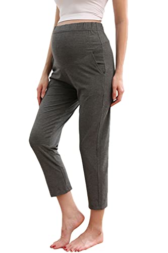 Maternity Lounge Pants Pregnancy Trousers Over The Belly Stretchy Activewear, Maternity Clothes Sweatpants with Pockets - color: Grey, size: Medium