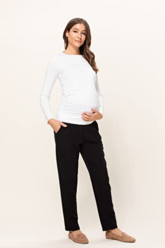 LaClef Women's Over The Belly Relaxed Fit Maternity Pants - color: Black, size: X-Large