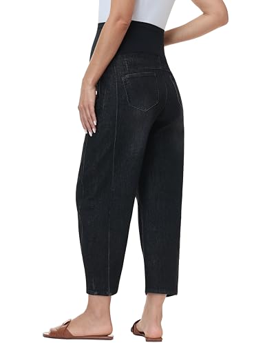 Maternity Barrel Jeans Wide Leg Denim Pants - color: Washed Black, size: Small