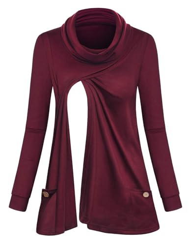 Joymom Maternity Warm Cowl Neck Nursing Sweatshirt Breastfeeding Tunic Tops - color: 2-wine, size: Small