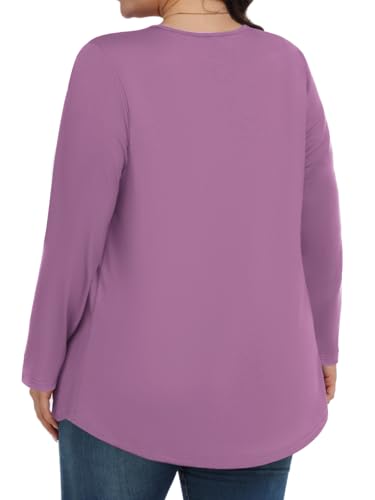 Tencede Womens Plus Size Tops Long Sleeve Shirts V Neck Tunic Blouses 1X-5X - color: Light Purple, size: 4X-Large