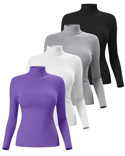 4 Pack Women's Underscrub Shirts - color: Black, Light Gray, White, Purple, size: Medium