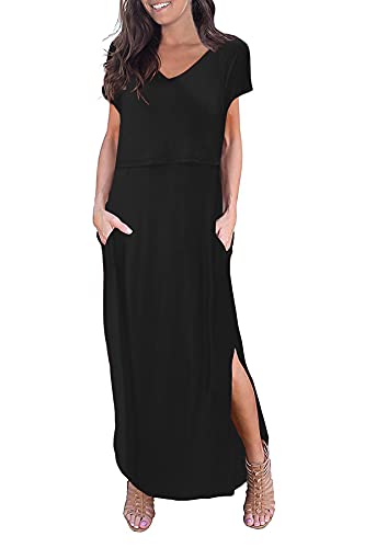 Smallshow Women's Maternity Nursing Dresses Split Long Dress for Breastfeeding - color: Black, size: Medium