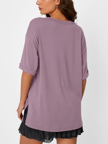 Trendy Queen Plus Size Oversized V Neck Tshirt Tops Workout Wear - color: Dark Pink, size: Large