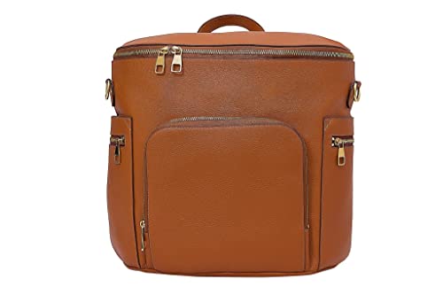 USRA Genuine Leather Diaper Bag handbag backpack for moms Durable quality functional maternity bag organizer (Brown)