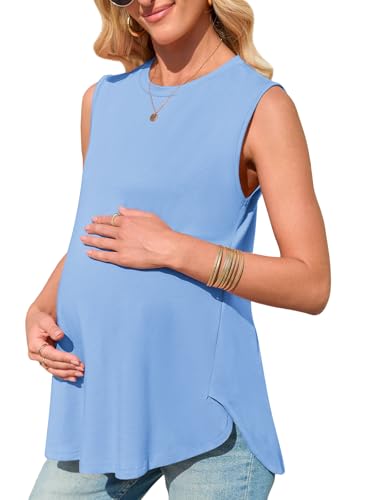 FMEYOA Women's Maternity Tank Top Summer Sleeveless Pregnancy Shirts - color: Blue, size: Medium