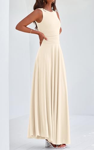 PRETTYGARDEN Womens Sleeveless Summer Dresses 2026 Flowy Aline Maxi Dress - color: Beige, size: Medium