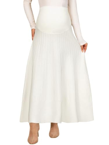 Maternity Skirt Over Belly High Waist Midi Work Skirt - color: White, size: Medium