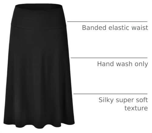 EIMIN Women's Solid Flared Lightweight Elastic Waist Classic Midi Skirt (S-3XL) - color: Est001_black, size: Medium