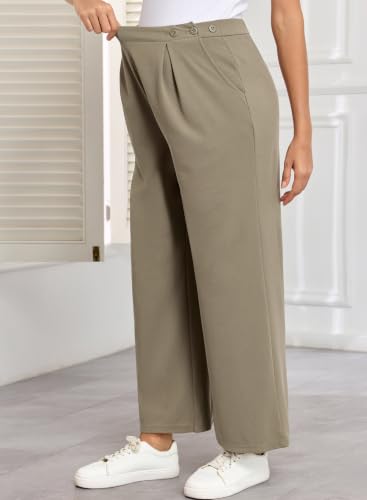 BLENCOT Maternity Pants Work Waffle Knit Wide Leg Pregnancy Trousers - color: Khaki, size: Large