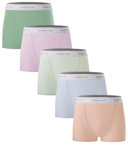 BAMBOO COOL Womens Boy Shorts Underwear High Waisted Boxer Briefs 5 Pack - color: Multicoloured E-(5-pack), size: XX-Large