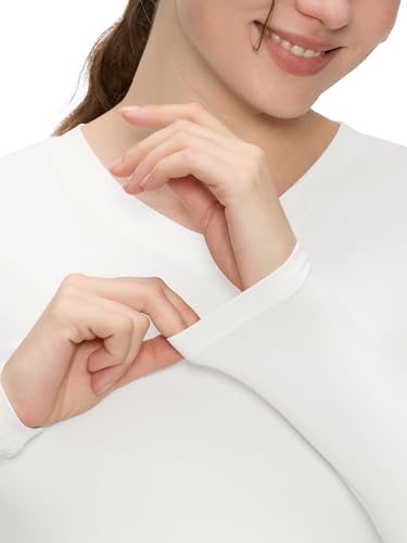 COZYFIT Women’s Underscrub Tee, V-Neck Long Sleeve Undershirt - color: White, size: X-Small