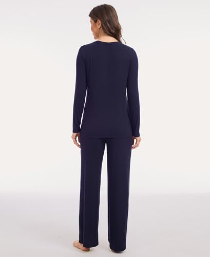 GYS Women's Bamboo Viscose Nursing Pajama Set, Wide Waist Cooling - color: Navy, size: Medium
