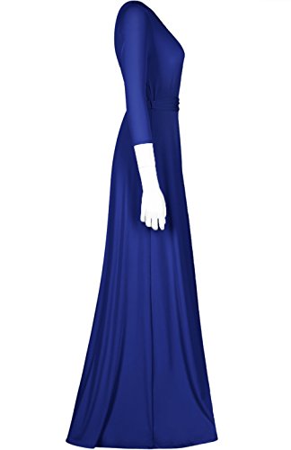 Women's 3/4 Sleeve Deep V-Neck Maxi Faux Wrap Solid Plus Size Dress - color: Royal Blue-v-neck, size: Medium