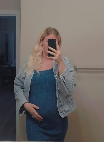 LAHILO Long Sleeve Maternity Sweater Dress for Fall Winter Baby Shower - color: Blue, size: Medium