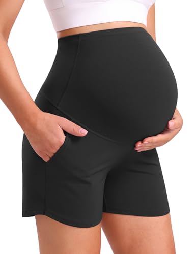 Mama Land Women's Maternity Athletic Shorts with Pockets, 4 Inch - color: Black, size: Medium