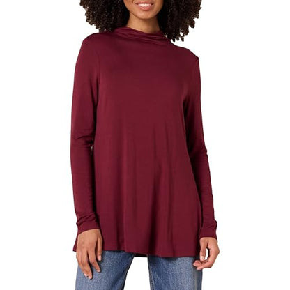 Amazon Essentials Women's Jersey Long-Sleeve Mock Neck Swing Tunic Top, Relaxed Fit Pullover - color: Dark Burgundy, size: Large