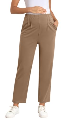 BLENCOT Maternity Work Pants Over Belly Adjustable Pregnancy Comfy Office - color: Dark Khaki, size: X-Large