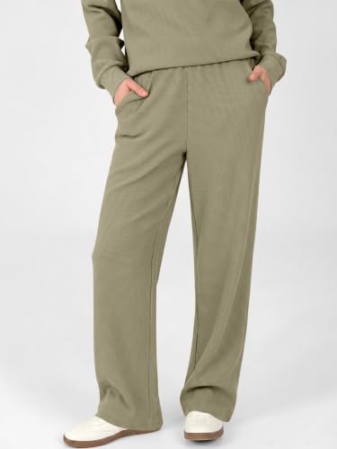 ANRABESS Womens Lounge Sets Waffle Fall 2 Piece Travel Outfits - color: Green, size: Medium