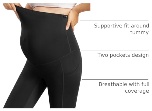 Enerful Maternity Leggings with Pockets Yoga Tights - color: Black+coffee, size: Medium