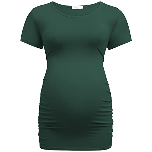 Bearsland Womens Maternity Tshirt 3 Packs Classic Side Ruched Tee Top Mama Pregnancy Clothes - color: Black+lakeblue+dpgreen(3pcs), size: Small