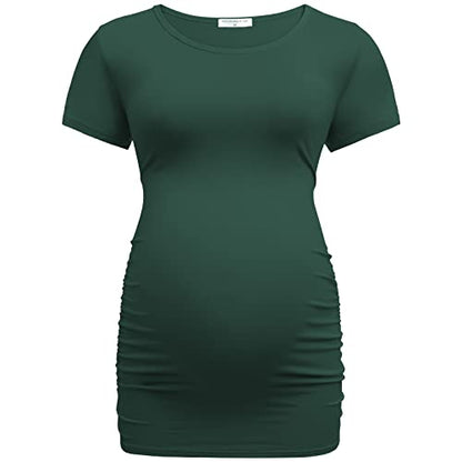 Bearsland Womens Maternity Tshirt 3 Packs Classic Side Ruched Tee Top Mama Pregnancy Clothes - color: Black+lakeblue+dpgreen(3pcs), size: Small