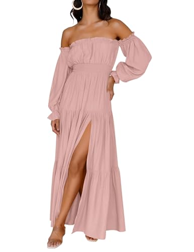 ZESICA Womens Fall Long Sleeve Boho Off Shoulder Maxi Dresses - color: Pink, size: X-Small