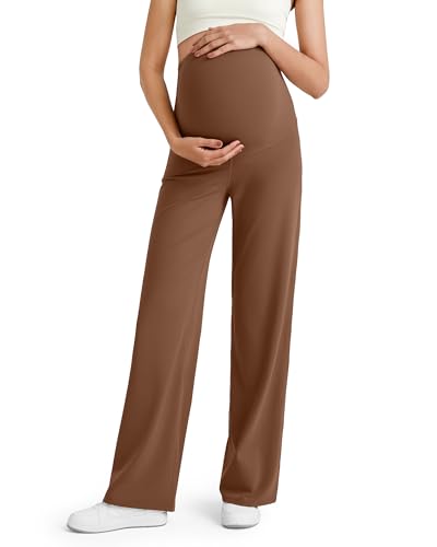 G4Free BareFeel Maternity Yoga Pants Pregnancy Slacks Over the Belly - color: Dark Coffee, size: X-Large