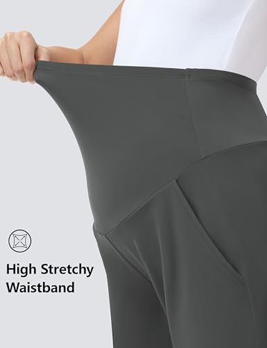 Foucome Women's Maternity Capris Wide Leg Cropped Pants - color: Grey, size: X-Large