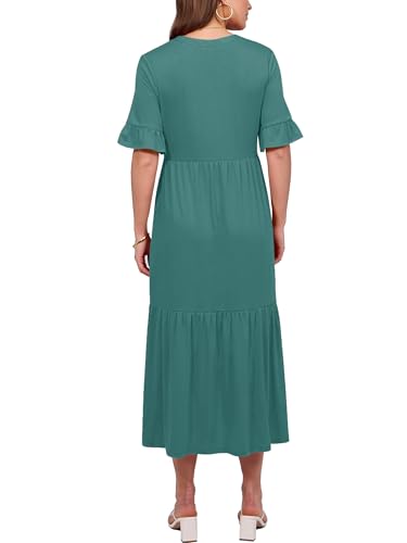 CzzzyL Womens Nursing Dresses Ruffle Sleeve V Neck Tiered with Pockets - color: Greyblue, size: Medium
