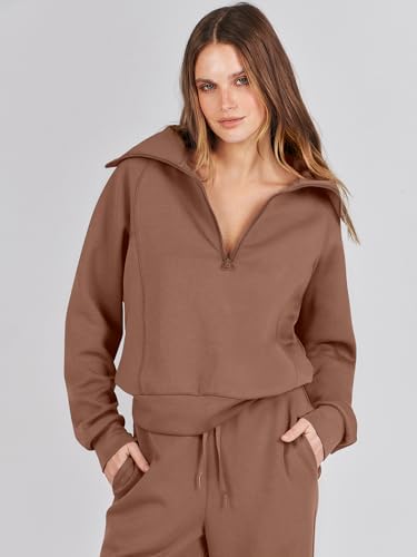 ANRABESS Women 2 Piece Set Sweatsuits Lounge Fall Outfits - color: Burnt Brown, size: Medium