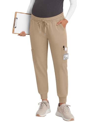 Xaatren Women's Maternity Scrub Joggers Pants with 6 Pockets - color: Apricot, size: Large
