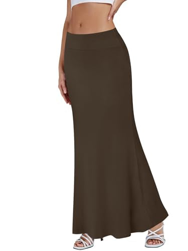 KIFOVEN Women's Foldover High Waist Maxi Skirt - color: Dark Brown, size: Small